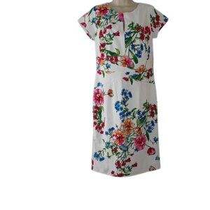 Jones New York Womens Sheath Dress White Floral Slit V Neck S New